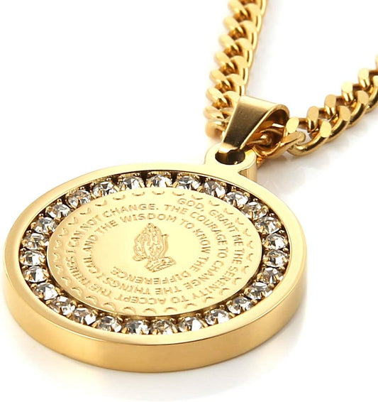 Bible Verse Prayer Necklace Gold Stainless Steel 