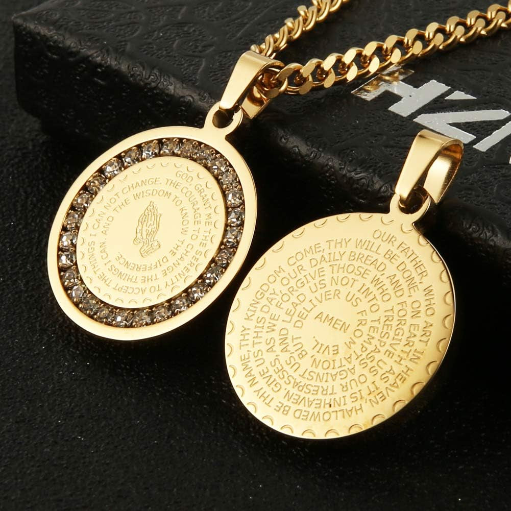 Bible Verse Prayer Necklace Gold Stainless Steel 