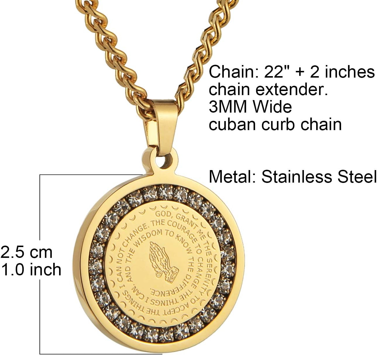 Bible Verse Prayer Necklace Gold Stainless Steel 